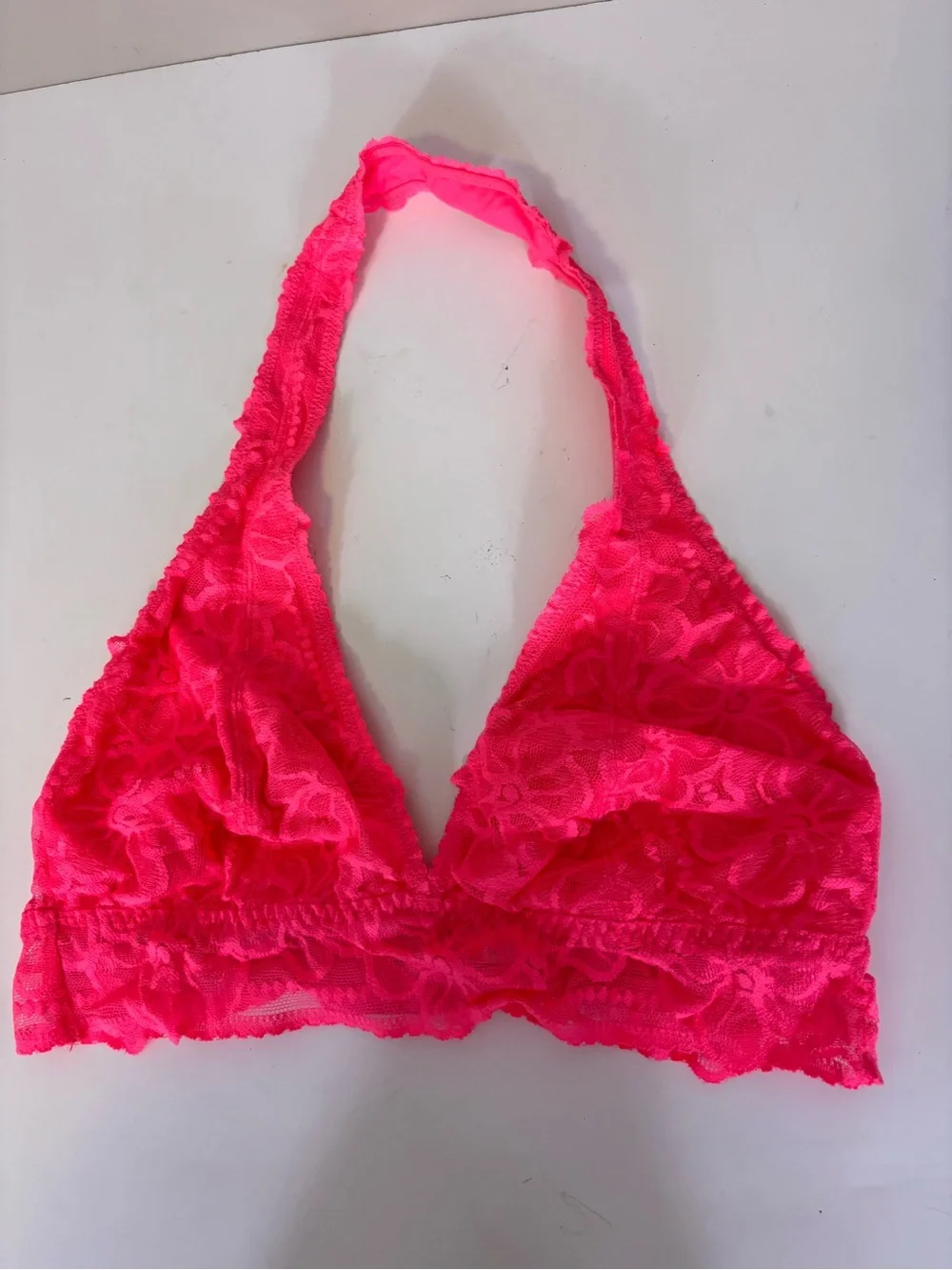 PINK Victoria's Secret Neon Pink Lace Halter Bralette - Bright Pink Medium